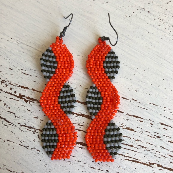 Handmade earrings in orange, gray and green - Picture 2 of 5